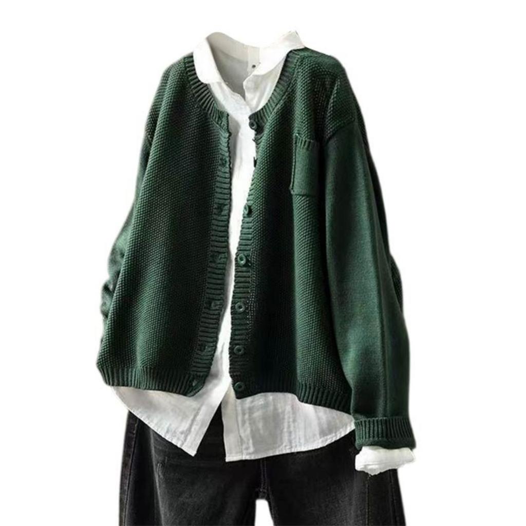 Women's Fashion Casual Solid Color Knitted Cardigan Coat Loose Casual Long Sleeve Sweater Coat