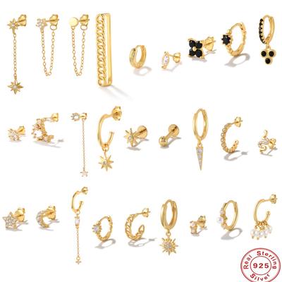 925 Sterling Silver Earrings 3-Piece Set Stud Earrings Combination Set Fringed Chain Classic Square Ear Buckle Earphone