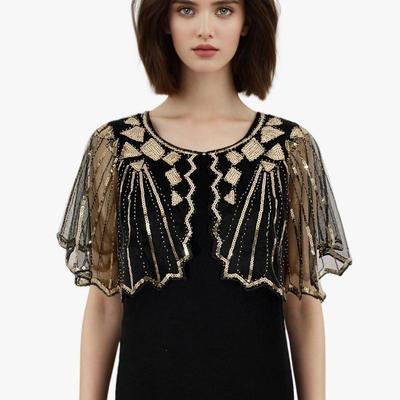 Vintage Sequin Cape Evening Dress: Mesh Cardigan Shawl for Women