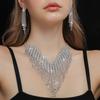Rhinestone Tassel Collarbone Chain Exaggerated Full Diamond Earrings Necklace Set Chain Wedding Accessories Jewelry