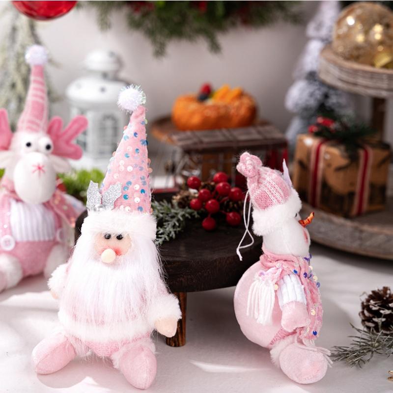 1Pc Christmas Decorations Christmas Pink Glitter Doll Pendant Santa Claus Pendant Snowman Elk Pendant