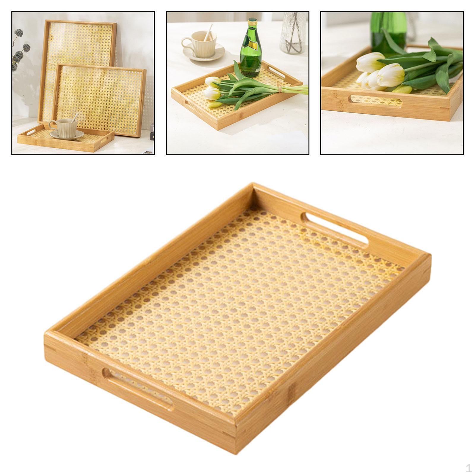 

Бамбуковый сервировочный поднос с ручками, барная кровать, еда для еды в гостиной, ресторане 33x22x3.5cm