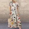 Summer women's new ethnic style retro printing round neck short sleeve large size loose long dress