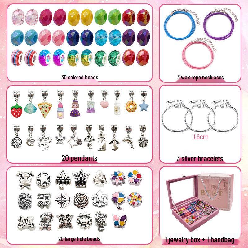 66-Piece Purple Nine-Grid DIY Jewelry Box Set - Children's Handmade Bead Bracelet Kit & Gift Box