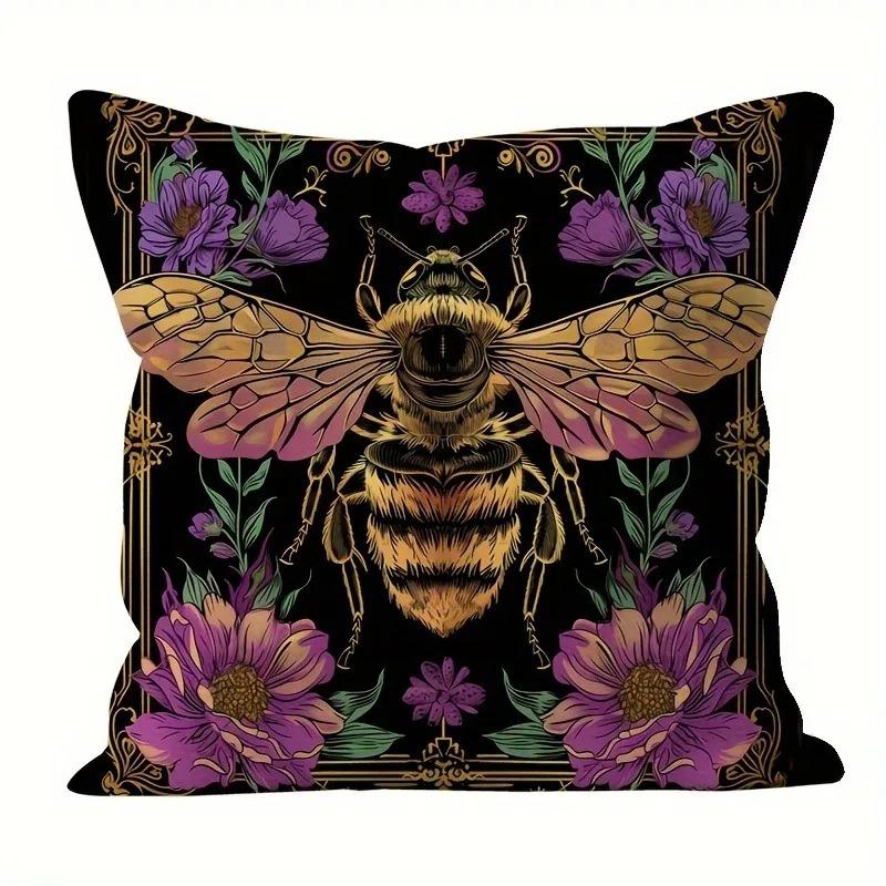 

Home Decor Pillowcase Mystical Vintage Bee Pattern Print Bedroom Living Room Sofa Decorative Cushion Cover 16x16Inch