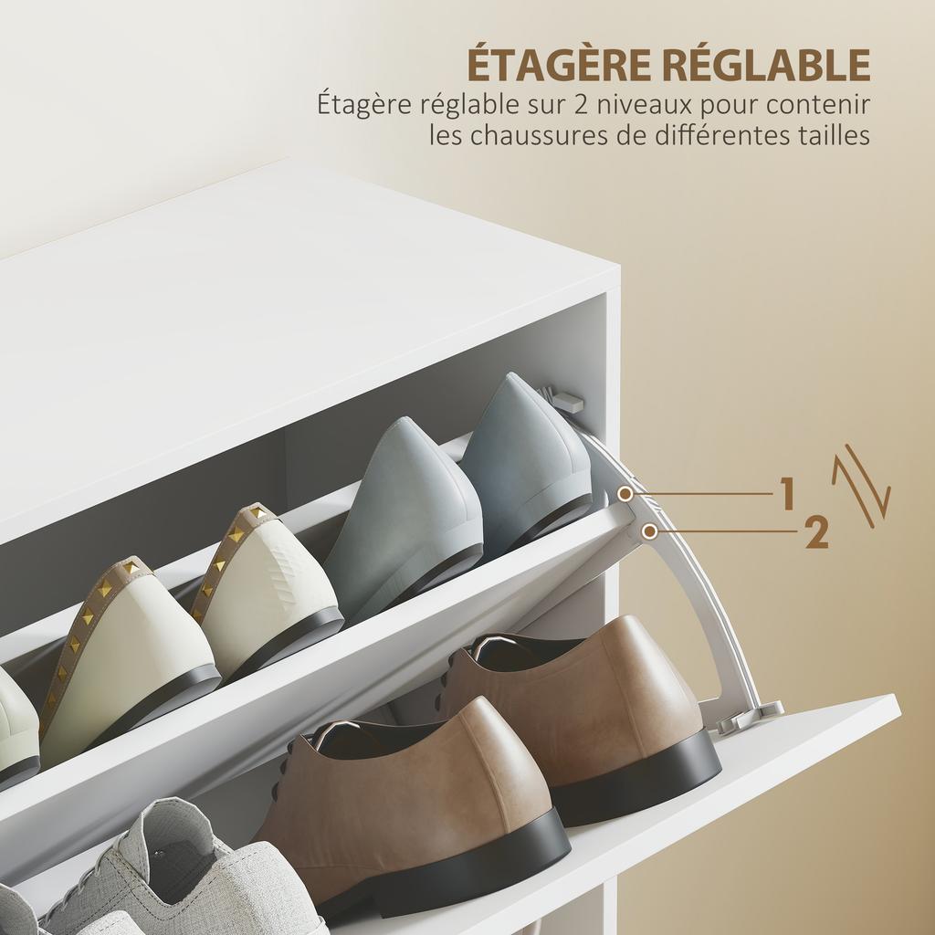 Shoe Cabinet with 4 Flip Drawer, Modern Shoe Storage Cabinet with Adjustable Shelves for Hallway, Entryway, Holds 16-24 Pairs, White