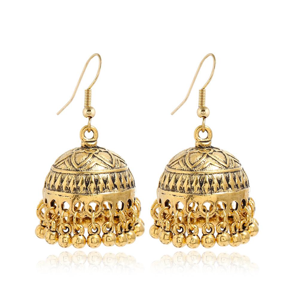 Bohemian Ethnic Carved Retro Pattern Creative Bell Earrings, Exaggerated Personality Ethnic Style Earrings