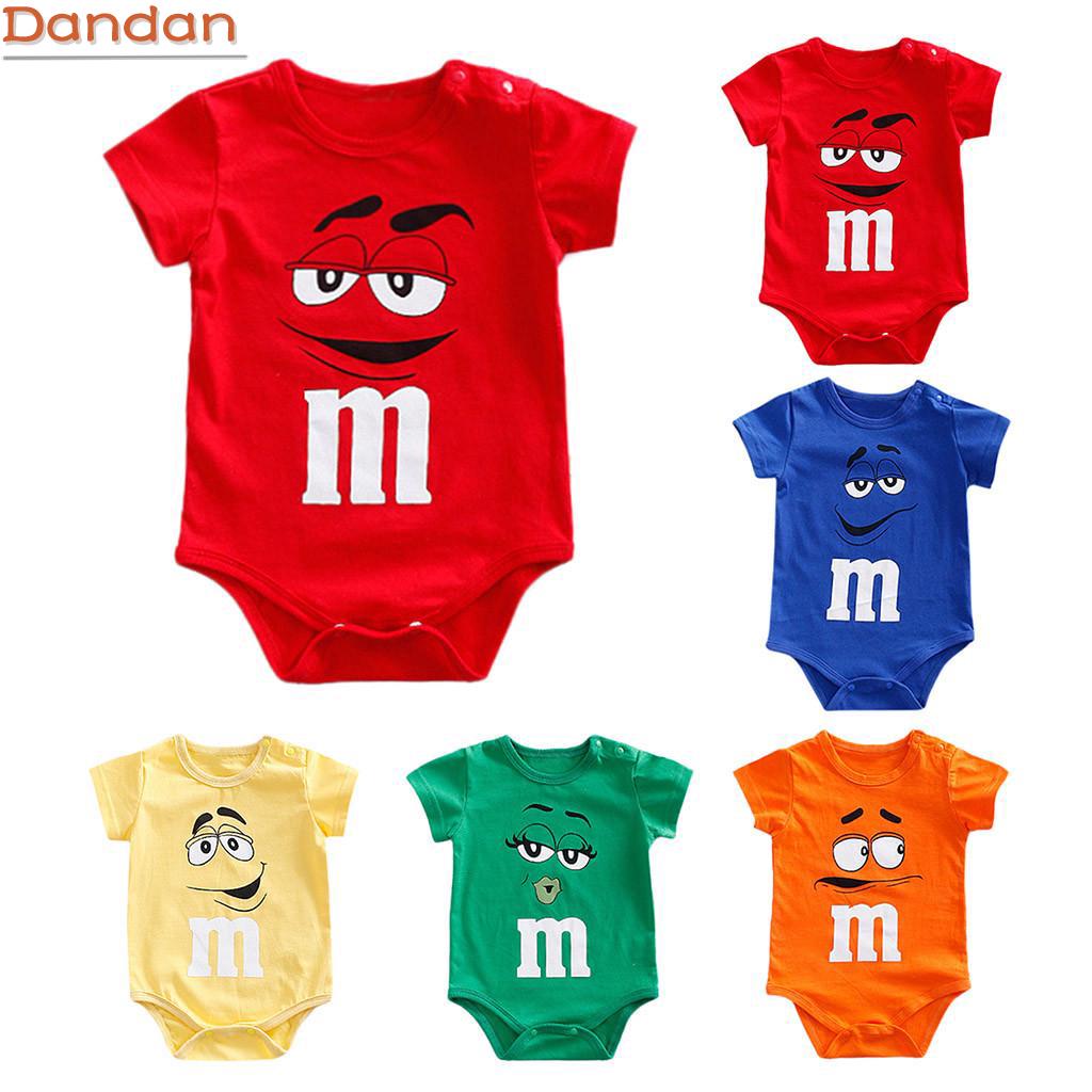 Dandan Fashion Baby Cute Infant M&M Short Sleeve Boys Girls Bodysuit Cartoon Rompers