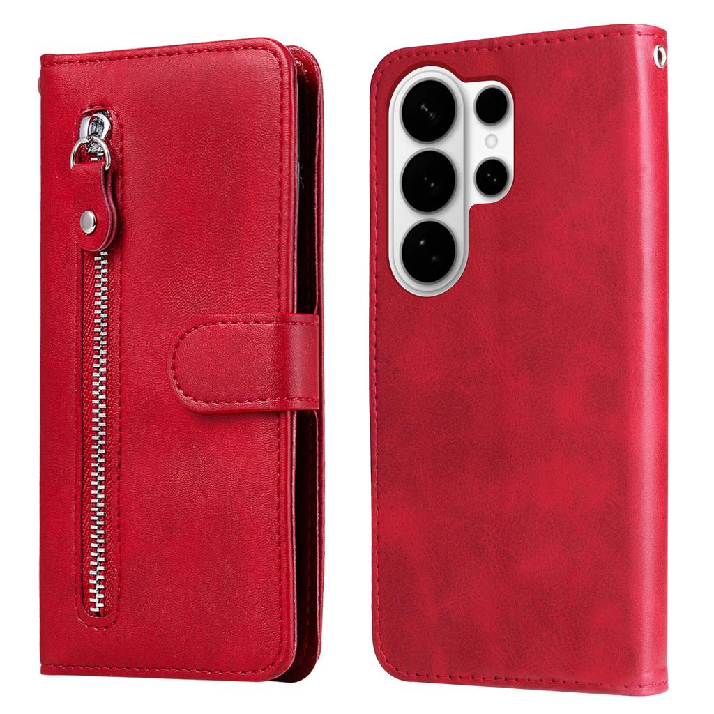 For Samsung Galaxy S26 Ultra PU Leather Cases with Zipper Pocket Wallet Phone Cover Stand