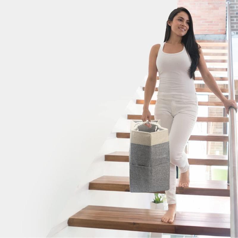 Stair Corner Storage Basket for Maximizing Unused Home Space Efficiently Craft of Fabric and Cotton Rope Materials