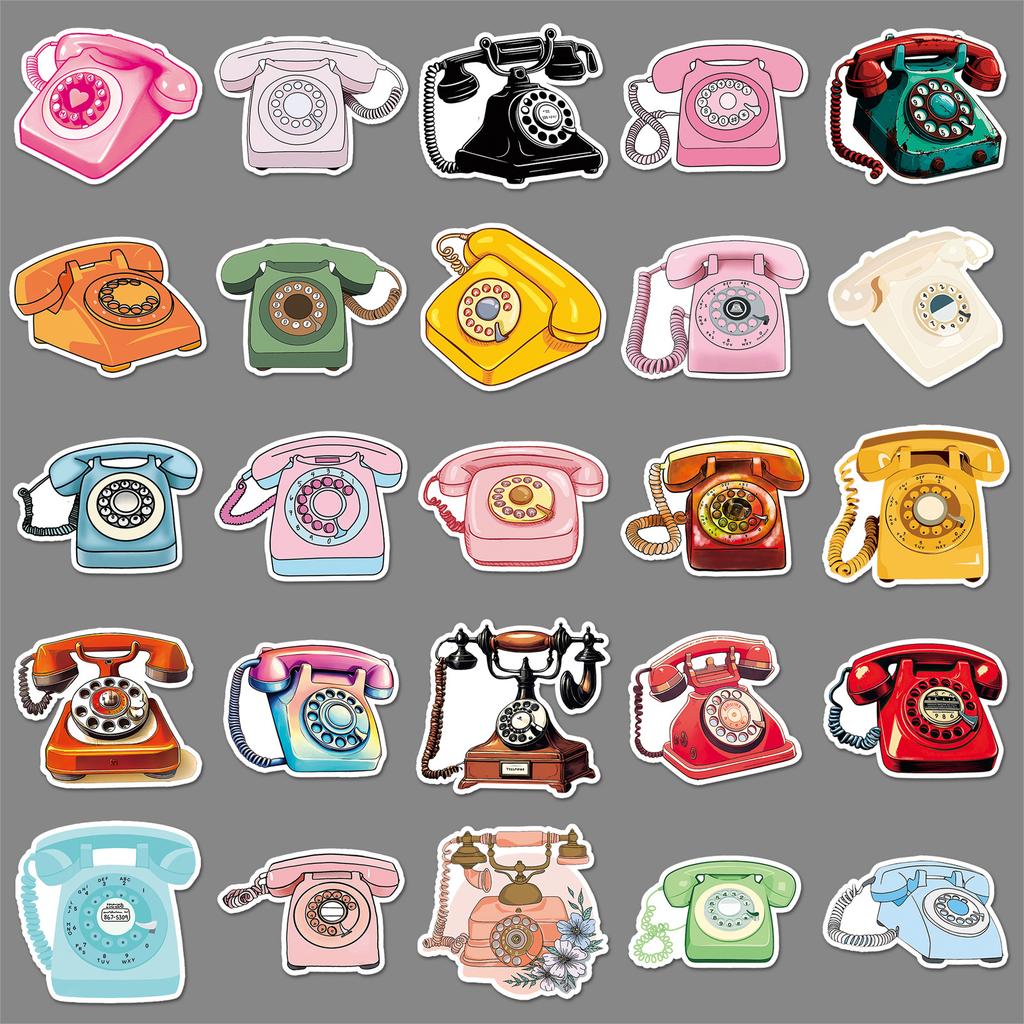50 Retro Phone Graffiti Stickers Personalized Cartoon Creative DIY Water Cup Suitcase Decoration Stickers
