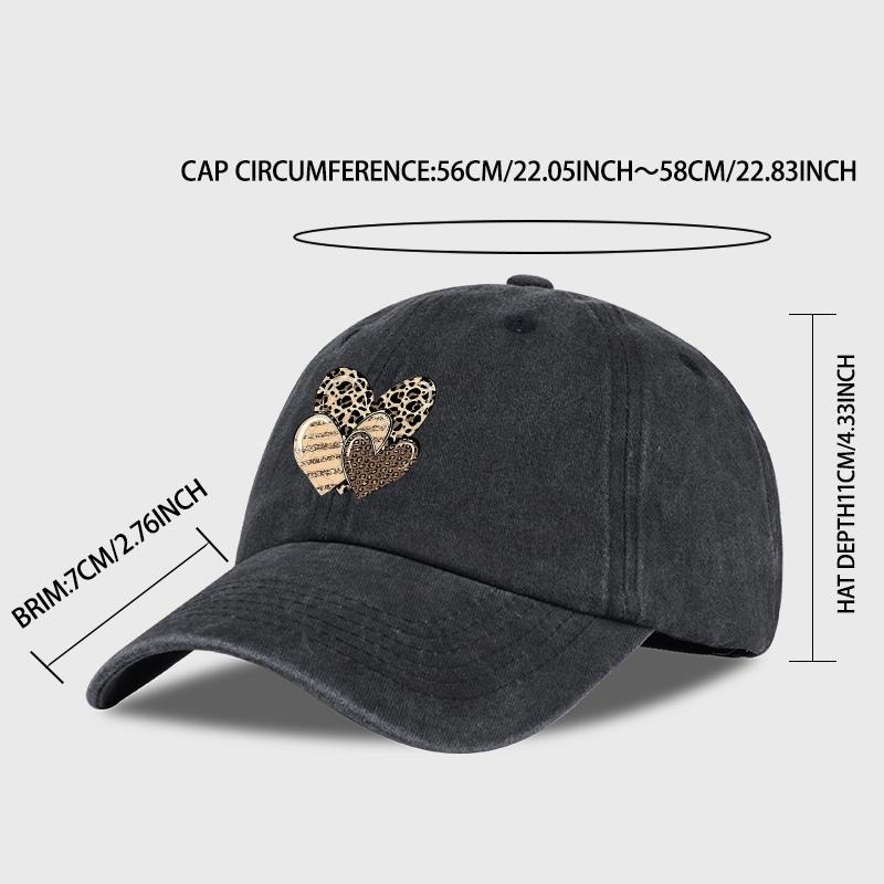 MLFO Three Leopard-print Heart-patterned Washed Baseball Caps: Unisex Casual Style, Retro Sun Hats, Fashionable Headwear