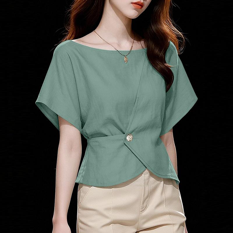ZANZEA Womens Casual Round Neck Short Sleeve Irregular Hem Elegant Blouse S зелёный