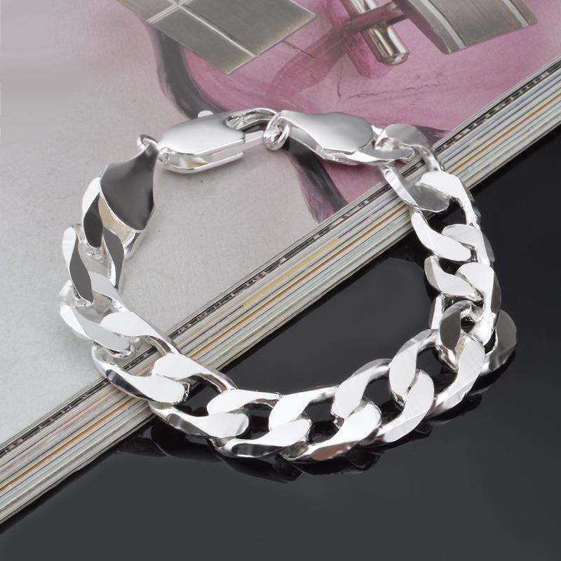925 Sterling Silver Color Bracelet Sideways Silver Bracelet 10MM Bracelet Men&Women Jewelry 22cm