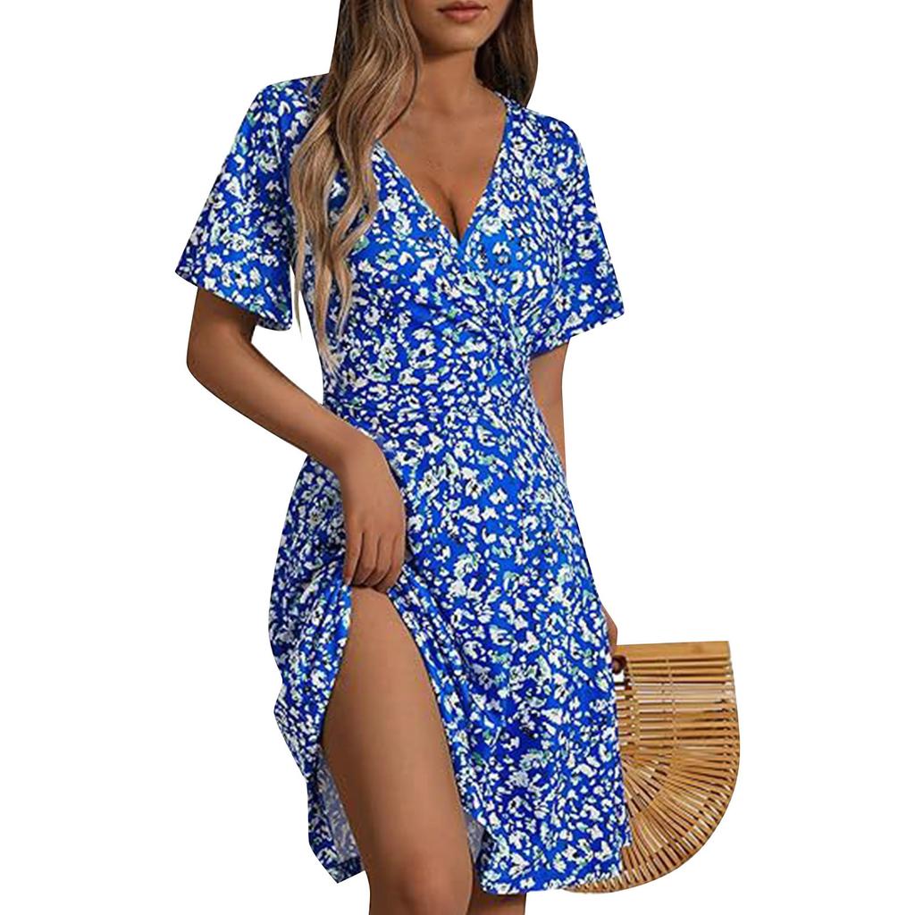 Women's Summer Dress Loose Beach Vacation Casual Deep V Neck Vest Dress Elegant Shirt Dress