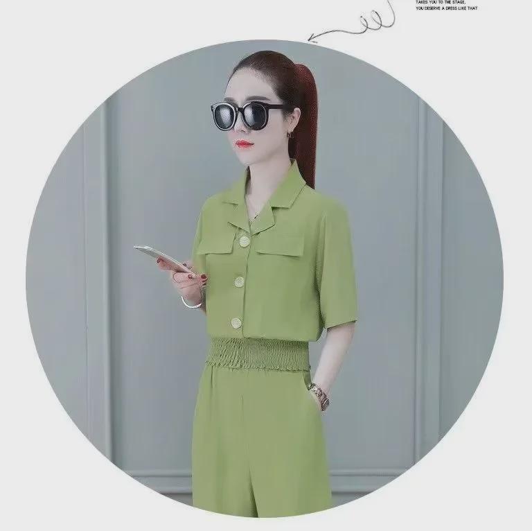 Women's Summer Fashion Suit: Short Slim Fit Top & Wide-Leg Pants Two-Piece Set