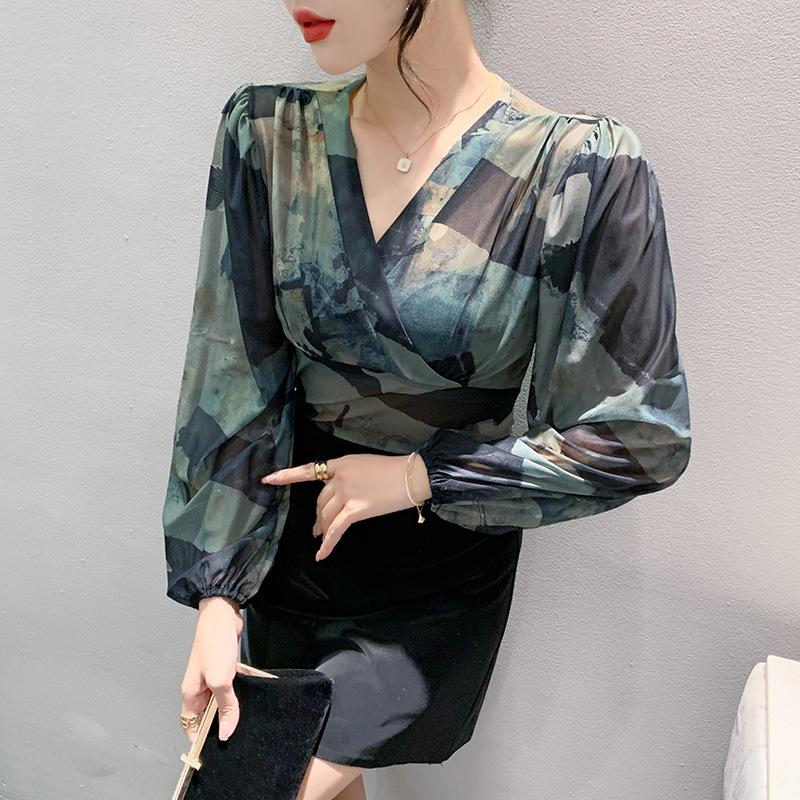 Winter Fashion Bottom Shirt Top Versatile Cross V-Neck Waist Slim Skinny Long Sleeve T-Shirt
