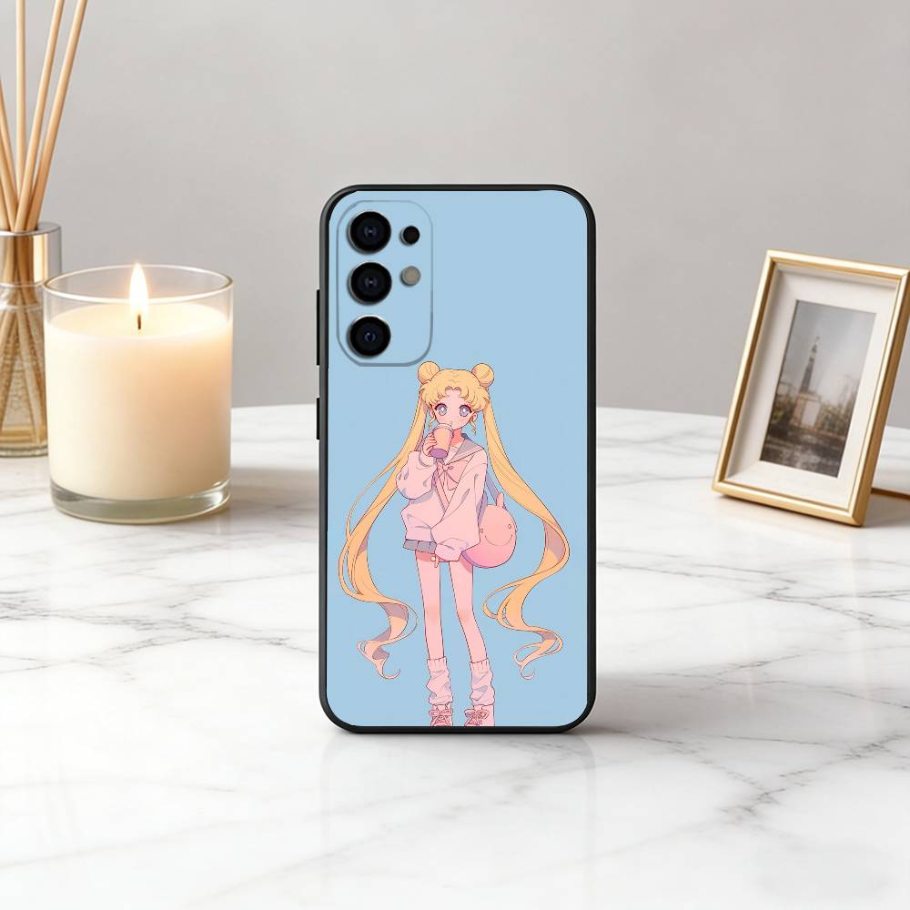 Cartoon S-Sailor M-Moon-es Art Phone Case For Samsung S25,S24,S21,S22,S23,S30,Ultra,S20,Plus,Fe,Soft Silicone Black Cover