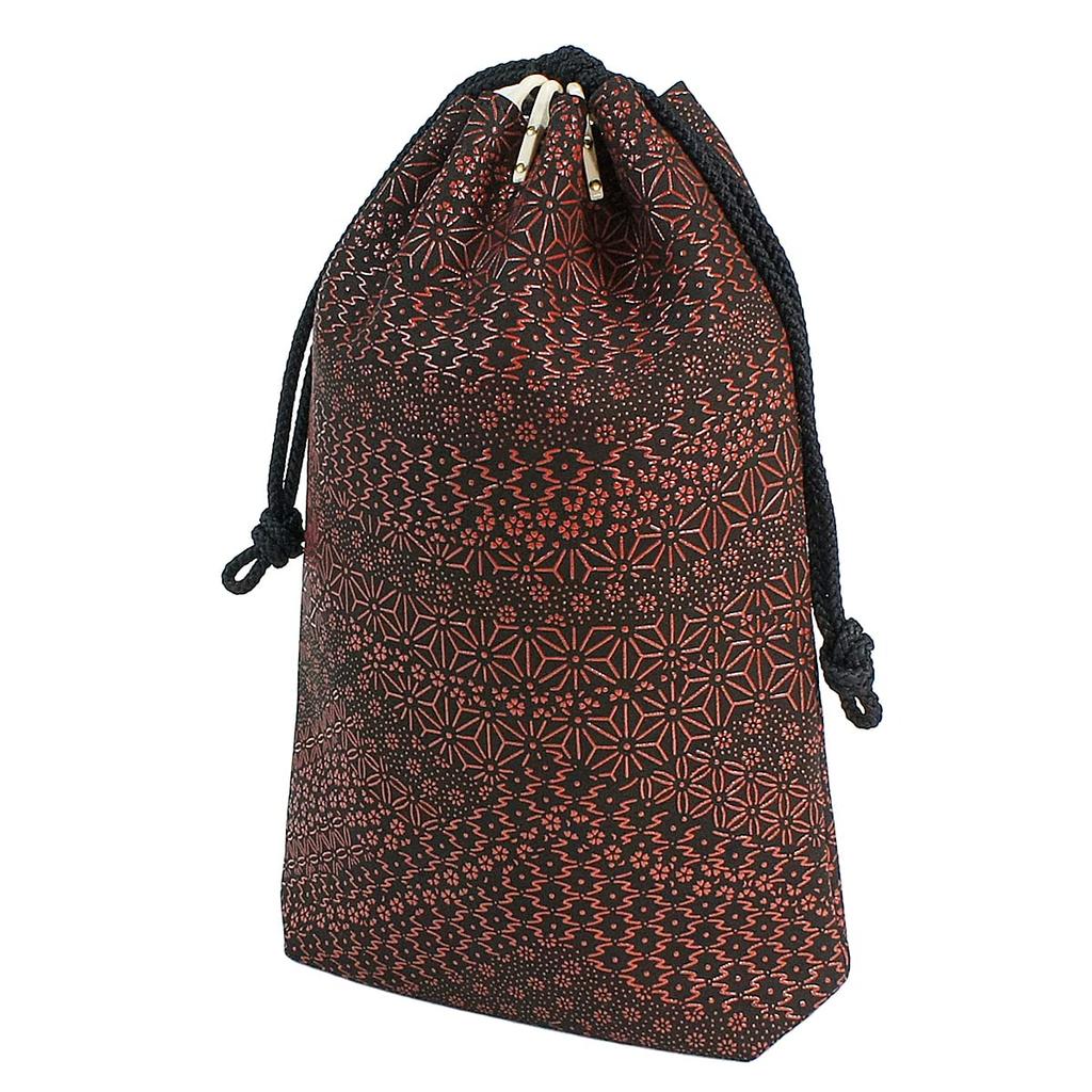 Drawstring Black Background X Red Custom Pattern [Indenya] Inden, Cut-out Bag, Bag, Gusseted, Deerskin, Lacquer, 3005-21-107