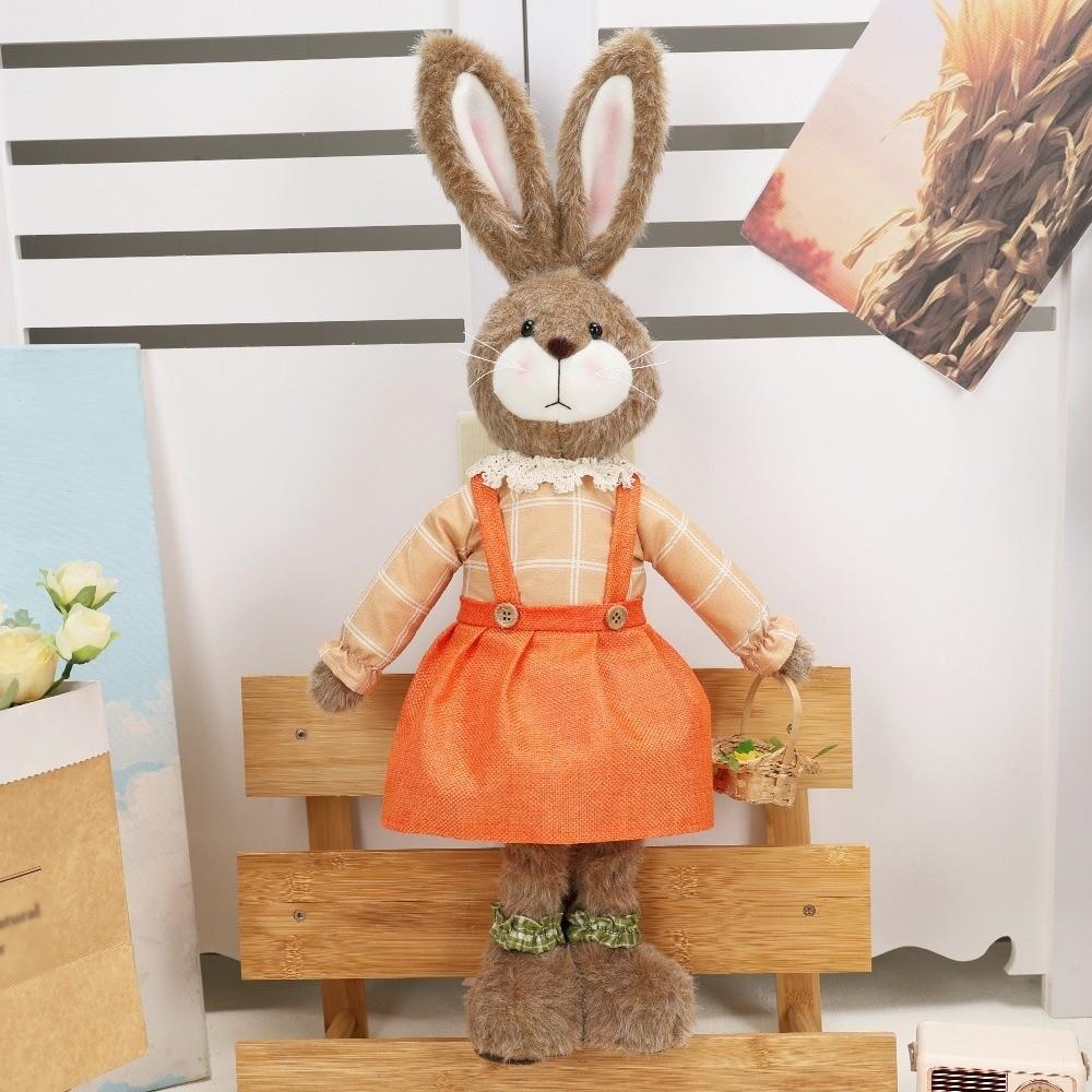 Cartoon Easter Rabbit Ornament Retractable DIY Handmade Bunny Telescopic Standing Pastoral Style Merry Easter Decoration