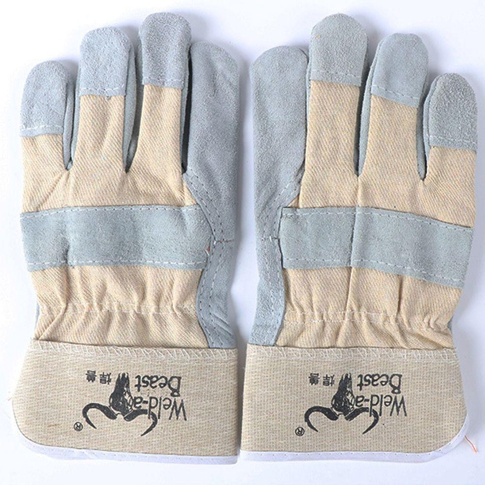 1 Pair Abrasion Resistant Leather Welding Gloves Thickened Labor Protection Cowhide Work Gloves Puncture Resistant