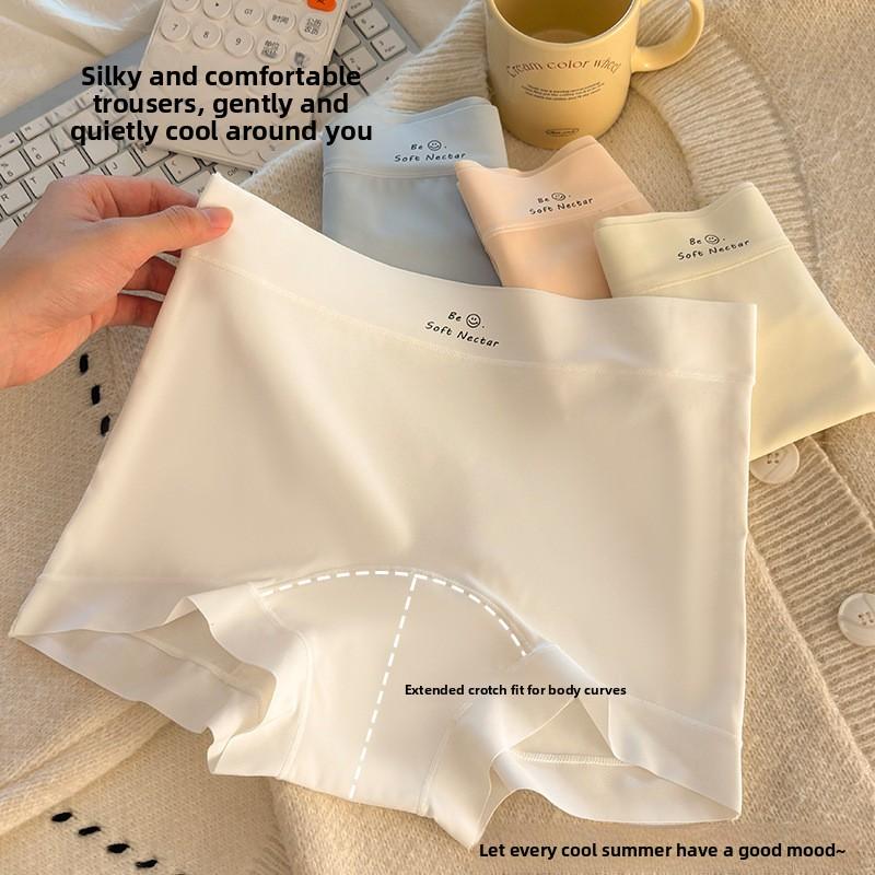 Ladies Spring and Autumn New Ice Silk Extended 10A Cotton Crotch Breathable Mid Waist Flat Angle Briefs