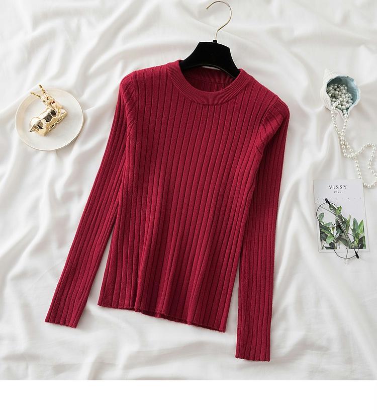 

Autumn Round Neck Slim Fit Base Knitted Sweaters Women Winter New Fashion Long Sleeve Pullovers Sweater Woman Elegant Solid Casual Lady Jumpers 25477 One Size бордовий