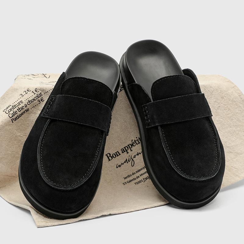 2025 summer new men's bag head half slippers one pedal lazy casual shoes 55336 black-J