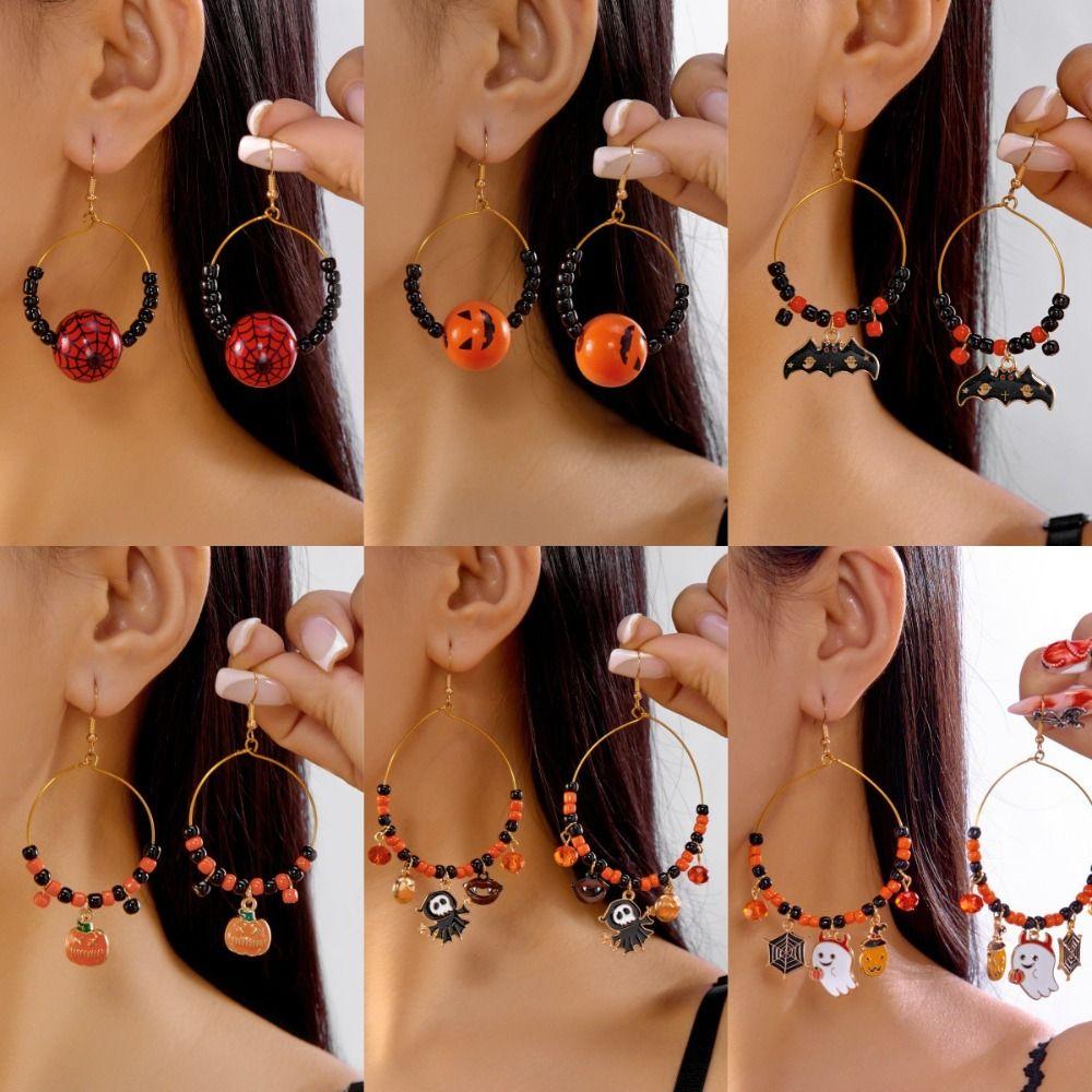 Beads Halloween Earrings Circle Ghost Dangle Earrings Creative Pumpkin Hoop Earrings Hipster