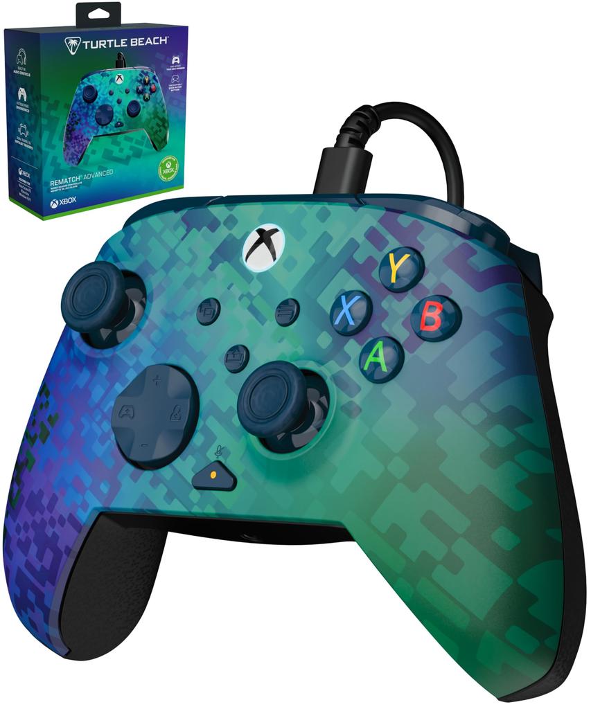 TURTLE BEACH Controller REMATCH ADVANCED Glitch Green Wired Gamepad for Xbox Series PC Remapping Hair Triggers Dual Vibration Ergonomic Design Audio