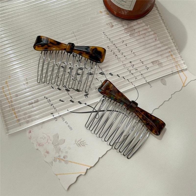 Leopard Print Bow Anti Slip Hair Comb Insert Clip Bangs One Word Top Clip Women Daily Hair Accessories