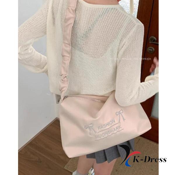 Shirring Scrunchie Ribbon Midi Big Square Leather Shoulder Bag and Crossbody Bag (4 Colors)