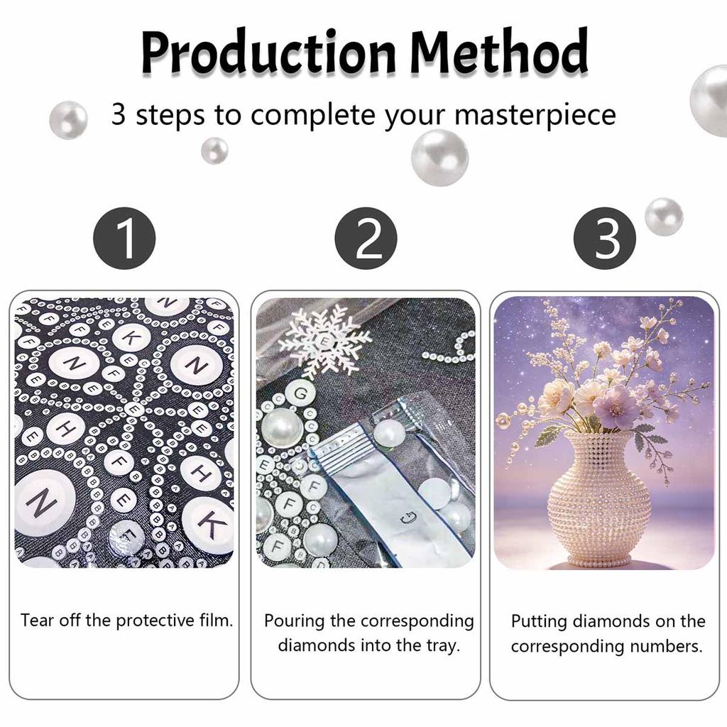 Handmade Pearl Painting Kit Elegant Flowers DIY Frameless 3D Bead Art Canvas Creative Leisure Home Decoration Gift