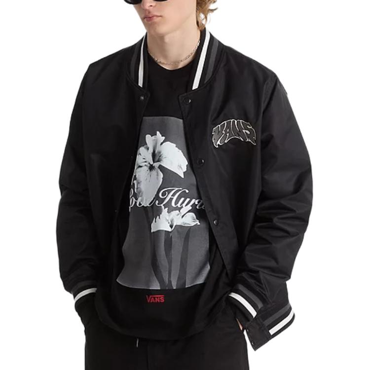 Vans Letter Stripe Single-Breasted Long Sleeve Jacket Unisex Outerwear Black VN000G81BLK