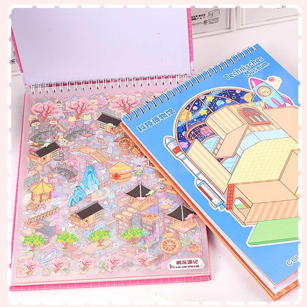 Cartoon Miniature Scene Collection PET Tent Sticker Decoration New Landscape Sticker Book  Kids