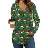 Women's Fashion Hoodies V Neck Long Sleeve Christmas Printed Drawstring Casual Loose Pullover Tops