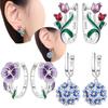 Lila Schwertlilie Blume Blaue Hortensie Blume Ohrringe 925 Silber Tulpe Damen Accessoires Geschenke Valentinstagsgeschenk Ohrring Set