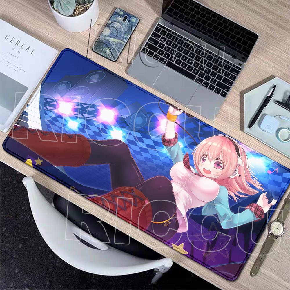 S-Super Sonico Mouse Pads Offices Gamer Accessories Stitched Edge Extended Playmats Gamers Aesthetics Rubber Non-slip Table Pads