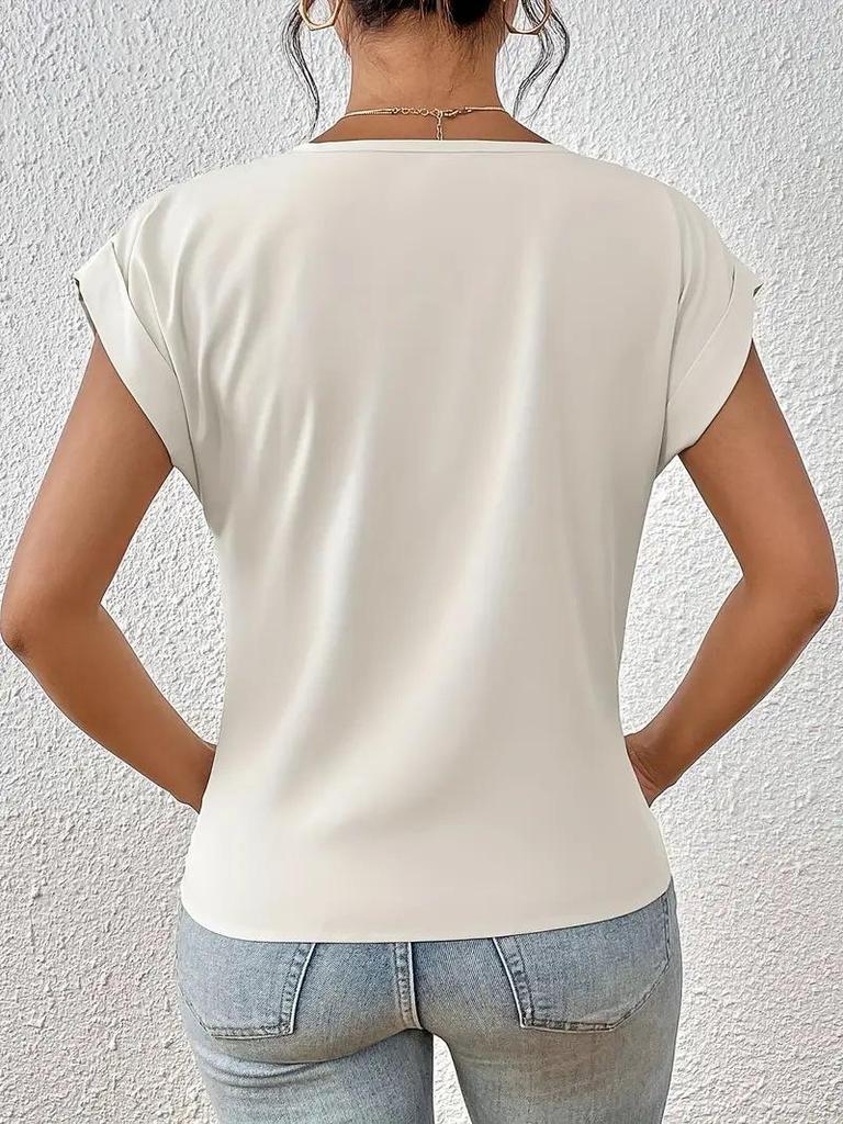2026 Bestseller Women's Solid V-neck Short-Sleeve T-shirt - Elegant Spring/Summer Top