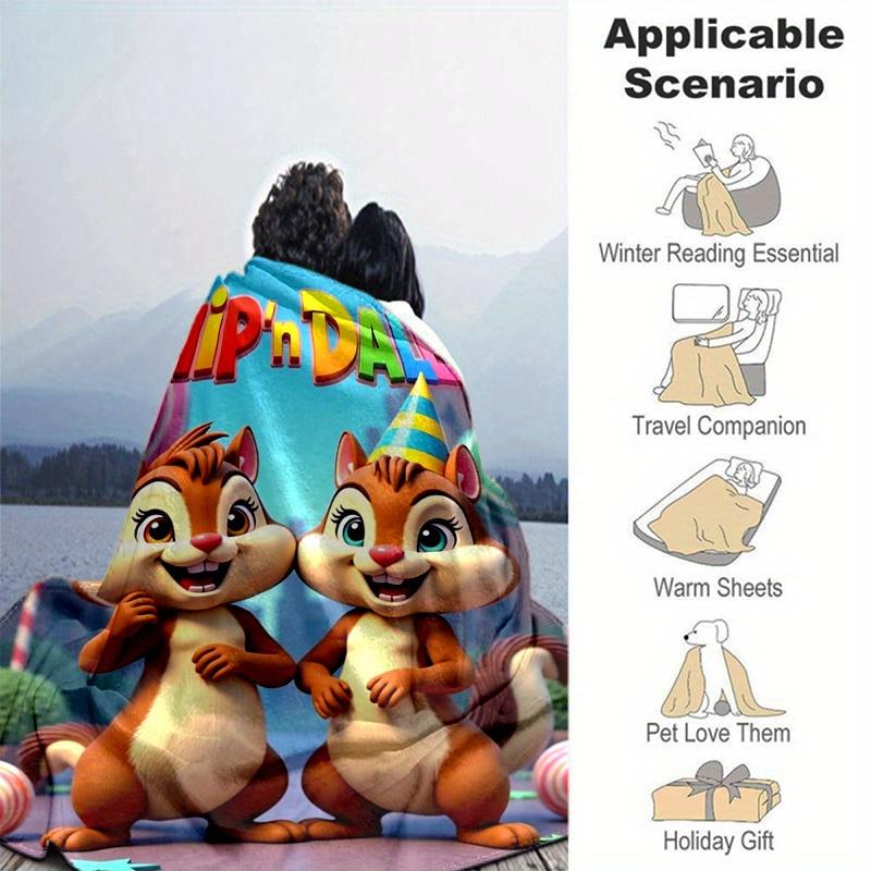 1PC Seasonal Universal Home Decorative Blanket, Throw, Birthday Gift for Chip and Dale Fans - Cute Cartoon Squirrel Theme Bedding Cover, Per