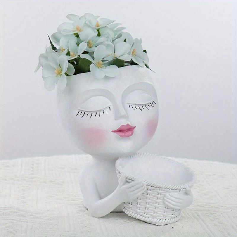 1 szt. Słodka doniczka na sukulenty, doniczka Sfinks, doniczka Kawaii Head, wyjątkowa doniczka zewnętrzna do wnętrz z otworem drenażowym