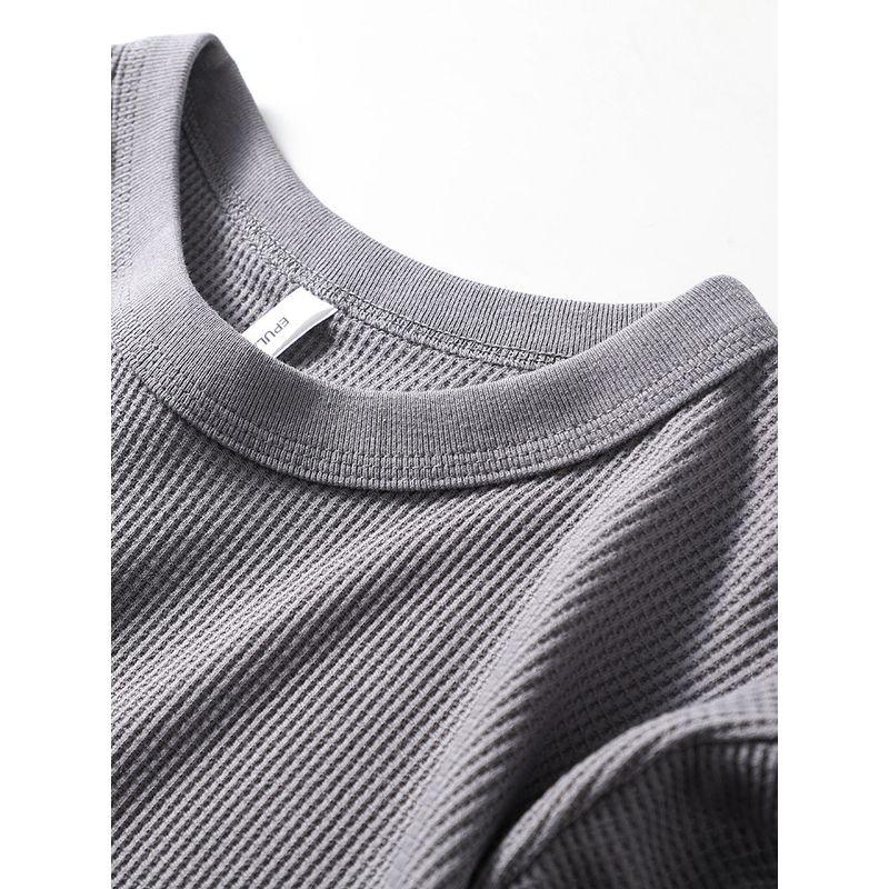 American-Style Retro Three-Pin Waffle Long-Sleeved T-shirt Men's Spring and Autumn Heavy round Neck Bottoming Shirt Export Menswear T-shirt