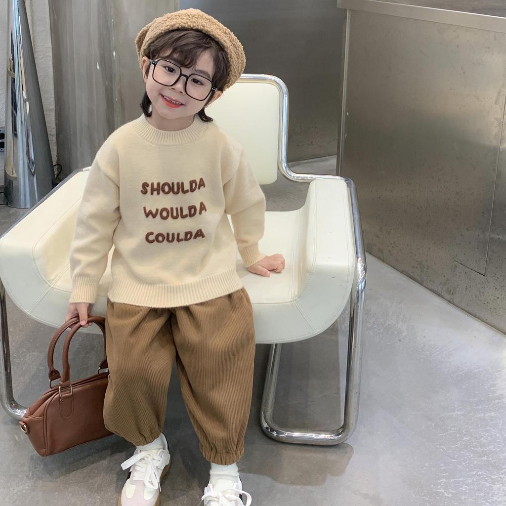 Korean Style Kids' Round Neck Sweater – 2025 Autumn/Winter Knit Pullover for Boys