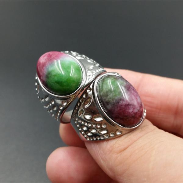 Purple Peach Blossom Jade Cabochon Ring Size 17-18