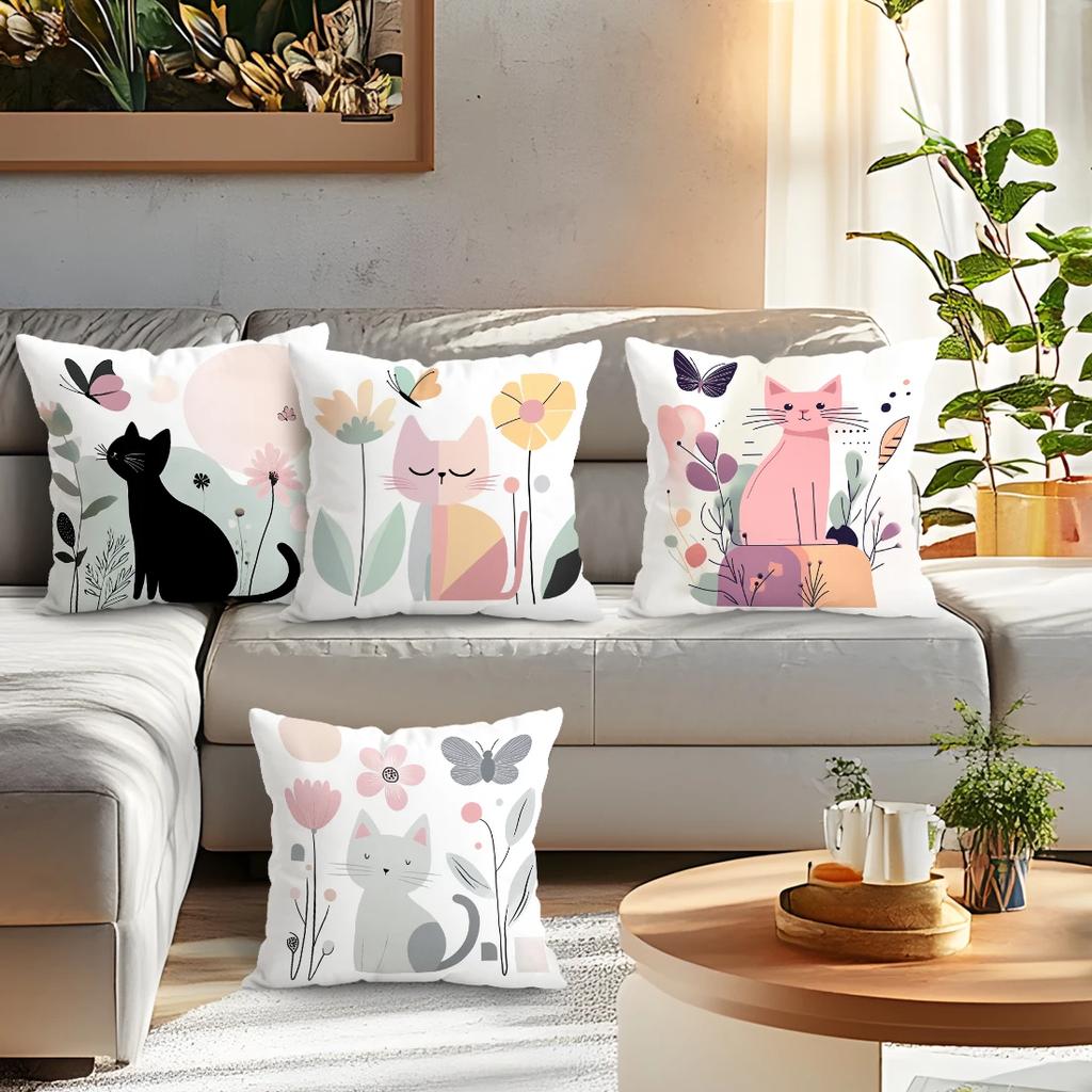 Geometric Cat Cushion Pillowcase Printed Polyester 45X45Cm Throw Pillowcover Decorative Sofa Cushion Pillowslip Home Decor