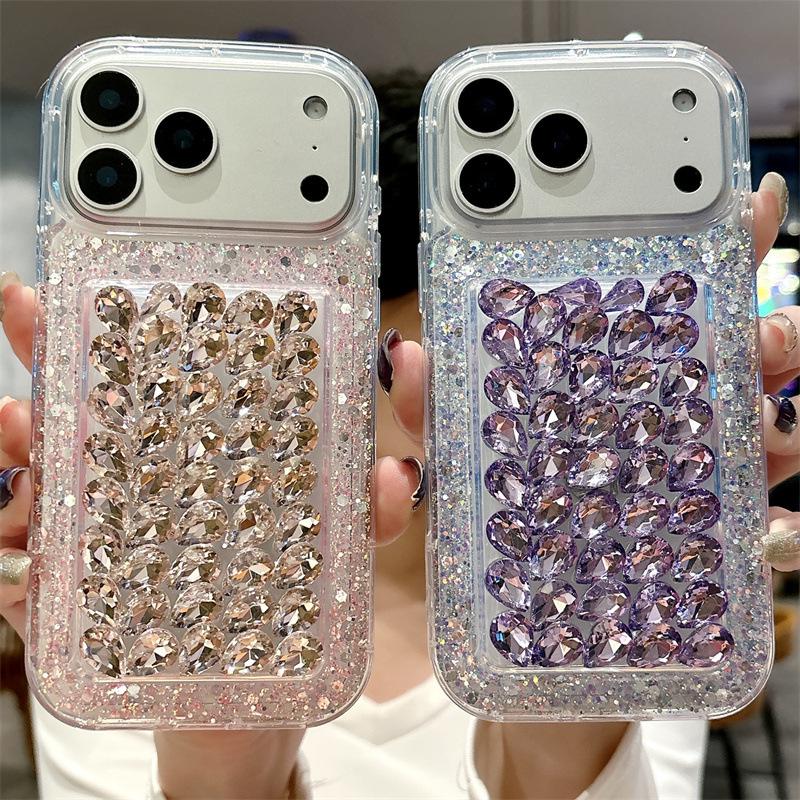 Glitter Crushed Diamond iPhone 17 Pro Case - Full Diamond, Transparent Design for iPhone 13, 14, 15, and 16