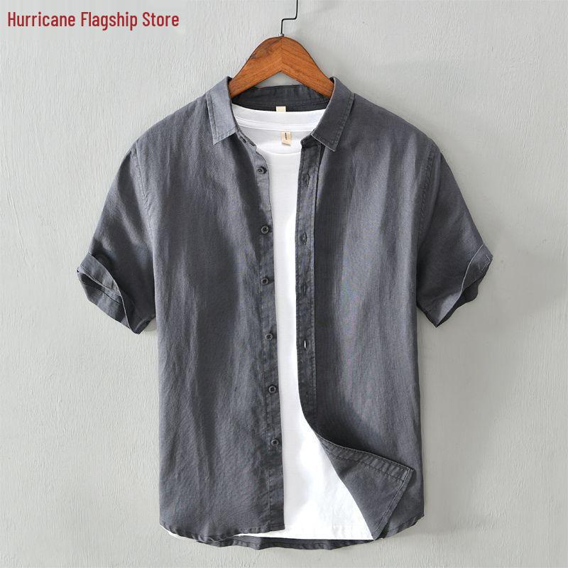 Men's Slim Fit Short Sleeve Breathable Linen Shirt - Summer Casual Lapel Top, White