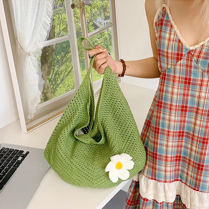 New Large Capacity Knitted Shoulder Bag Flower Summer Beach Leisure Vacation Beach Bag Women's Daily Shopper Totes