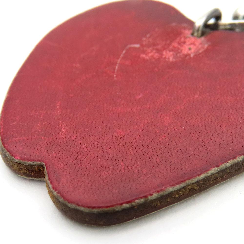 Used HERMES Bag charm Apple fruits leather/Silver925 Red green key ring