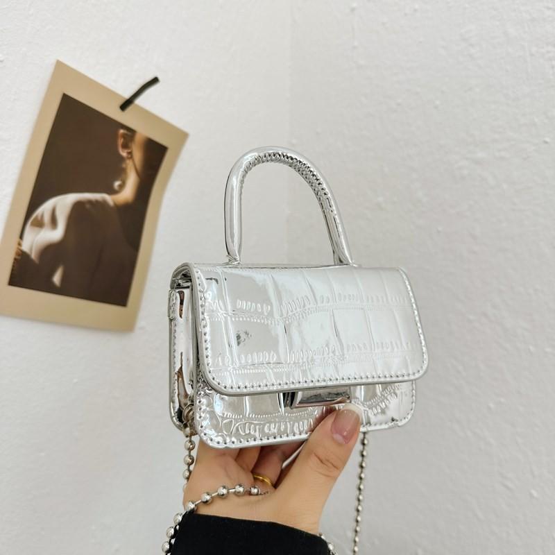 Шикарная металлическая сумка через плечо для подростков Глянцевая ПУ кожа В модных цветах серебряный